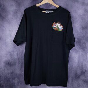 Vintage 90s Looney Tunes Acme Taz embroidered faded black pocket shirt
